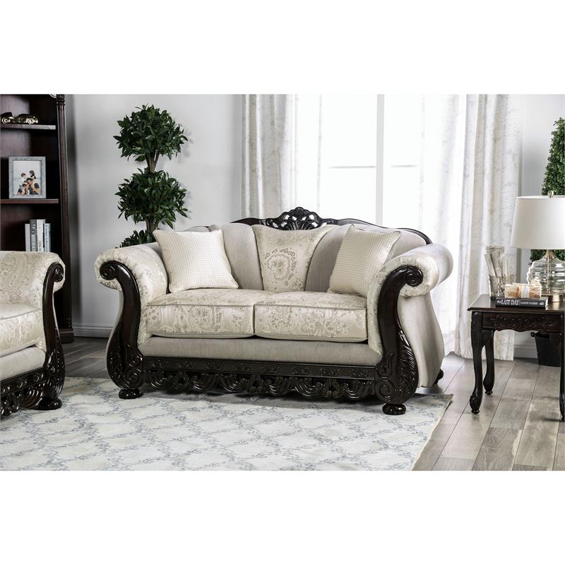 Pemberly Row Traditional Chenille Upholstered Loveseat in Ivory