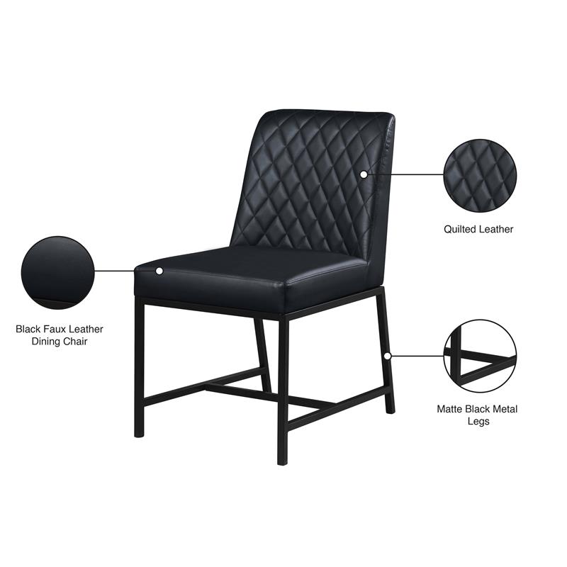 Pemberly Row Quilted Black Faux Leather Dining Chair (Set of 2)