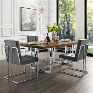 Pemberly Row Velvet Dining Side Chair in Gray/Chrome (Set of 2)