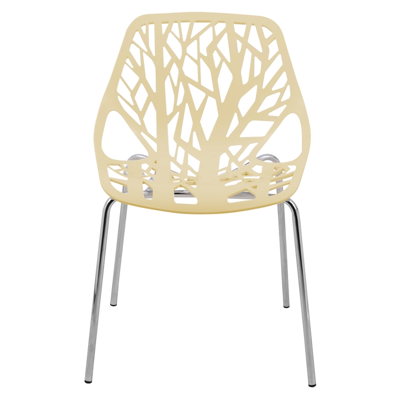 Pemberly Row Modern Dining Side Chair With Chromed Legs in Cream