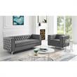 Pemberly Row Tufted Velvet 3-Seat Sofa with Nailhead Trim in Gray
