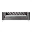 Pemberly Row Tufted Velvet 3-Seat Sofa with Nailhead Trim in Gray