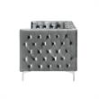 Pemberly Row Tufted Velvet 3-Seat Sofa with Nailhead Trim in Gray