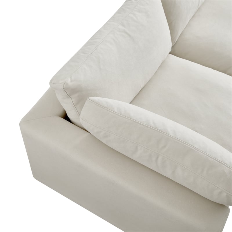 Pemberly Row Sofa Cream White Linen Upholstered 4 Seat and Ottoman