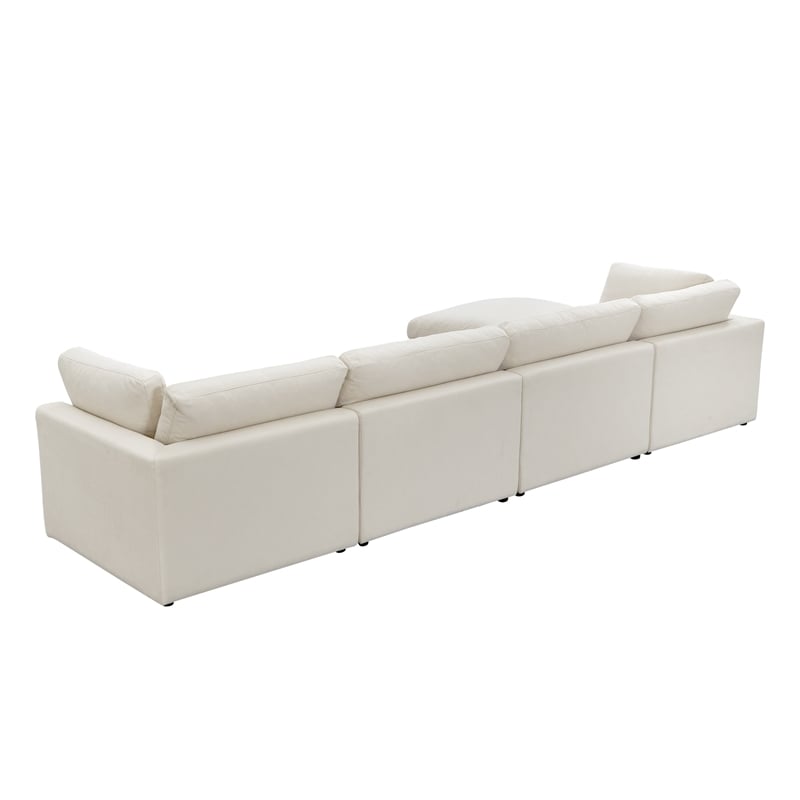 Pemberly Row Sofa Cream White Linen Upholstered 4 Seat and Ottoman