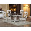Pemberly Row Round/Oval Extendable Dining Table in White/Brown Wood
