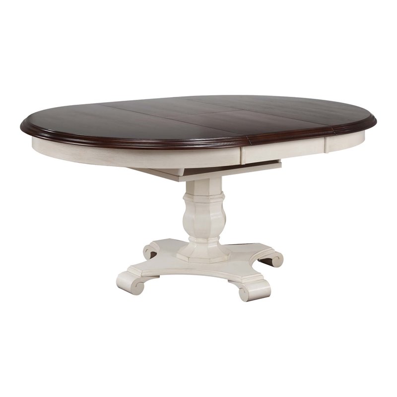 Pemberly Row Round/Oval Extendable Dining Table in White/Brown Wood