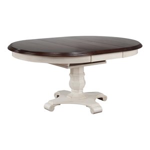 Pemberly Row Round/Oval Extendable Dining Table in White/Brown Wood