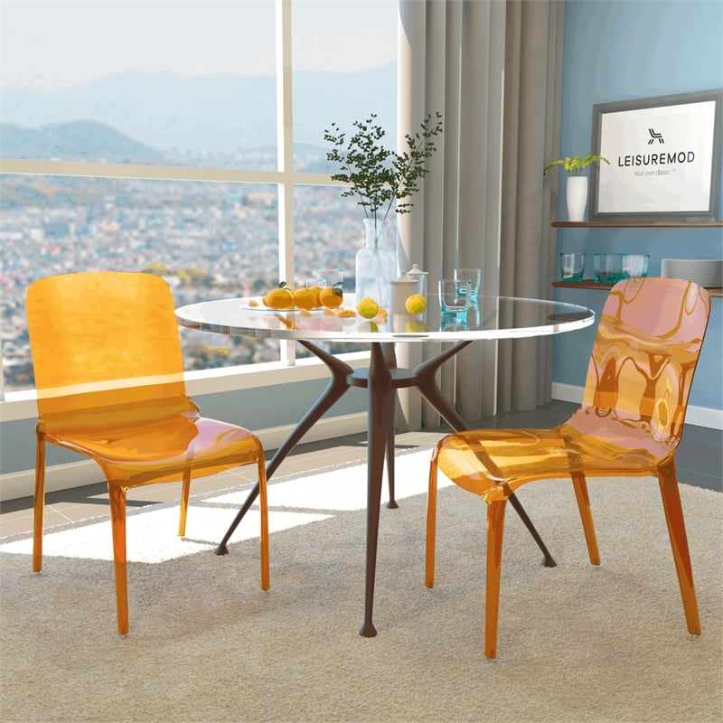 Pemberly Row Mid-Century Modern Dining Side Chair in Orange Set of 2