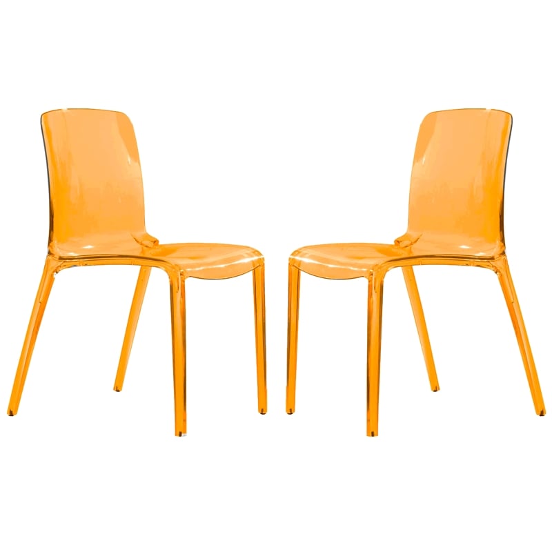 Pemberly Row Mid-Century Modern Dining Side Chair in Orange Set of 2