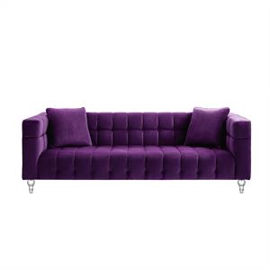 Pemberly Row Sofa Purple Velvet Biscuit Tufted Lucite Leg Sinuous Springs
