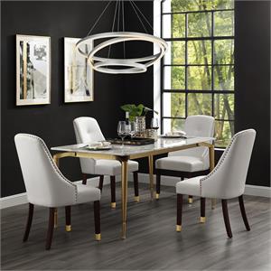 Pemberly Row Faux Leather Dining Chair with Nailhead White/Gold (Set of 2)