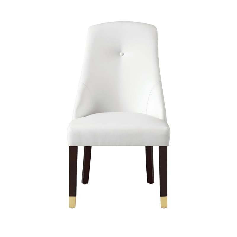 Pemberly Row Faux Leather Dining Chair with Nailhead White/Gold (Set of 2)