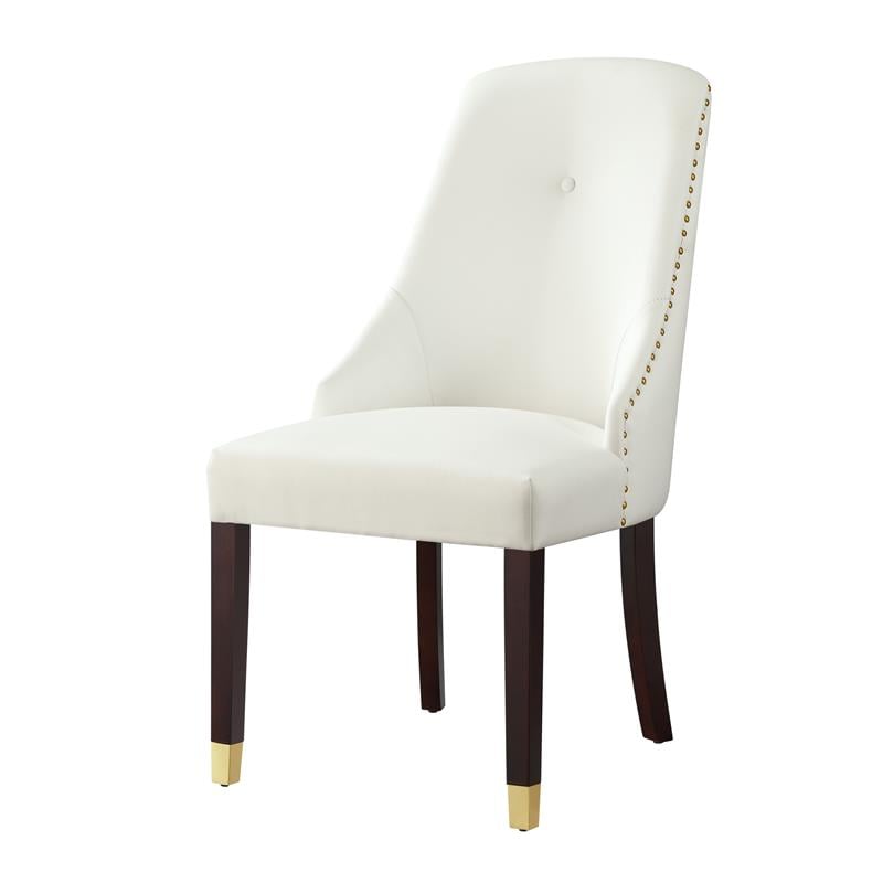 Pemberly Row Faux Leather Dining Chair with Nailhead White/Gold (Set of 2)
