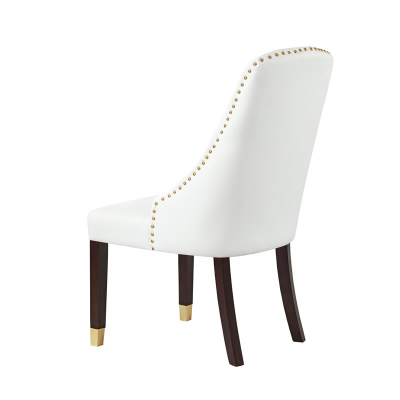 Pemberly Row Faux Leather Dining Chair with Nailhead White/Gold (Set of 2)