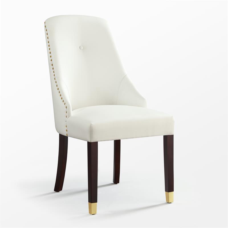 Pemberly Row Faux Leather Dining Chair with Nailhead White/Gold (Set of 2)