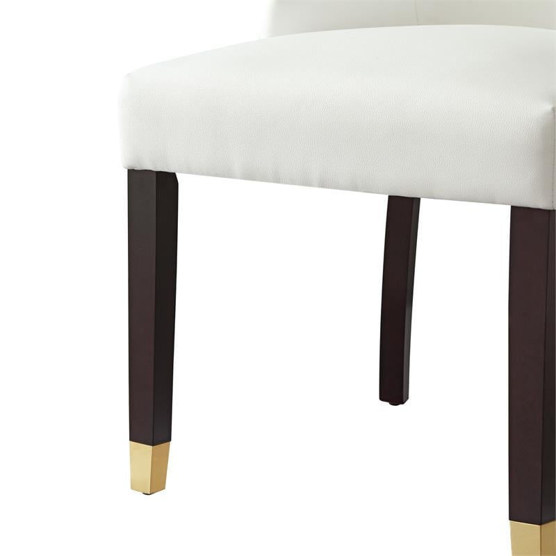 Pemberly Row Faux Leather Dining Chair with Nailhead White/Gold (Set of 2)