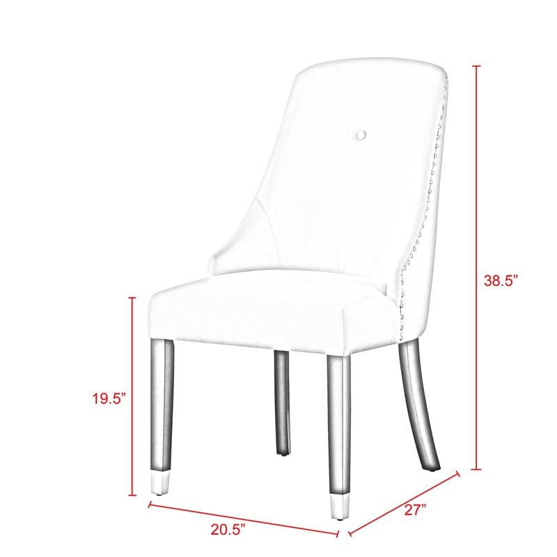 Pemberly Row Faux Leather Dining Chair with Nailhead White/Gold (Set of 2)