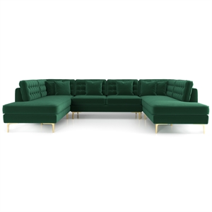 Pemberly Row Modern Living Room U-Shaped Velvet Corner Sectional Couch in Green