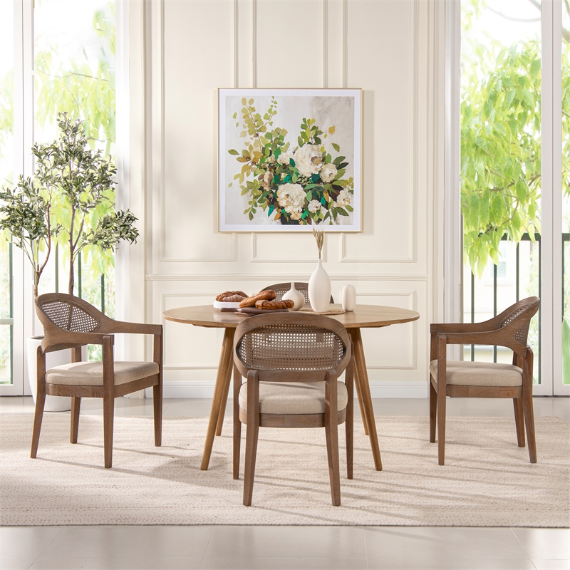 Pemberly Row Mid-Century Cane Back Dining Chair Taupe Beige Textured Weave