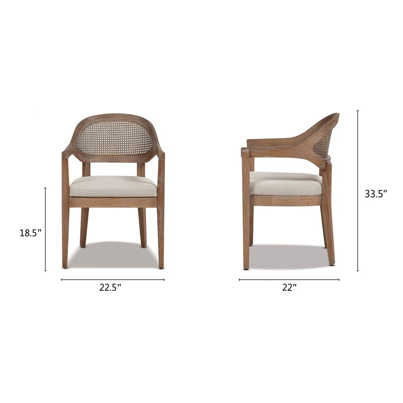 Pemberly Row Mid-Century Cane Back Dining Chair Taupe Beige Textured Weave