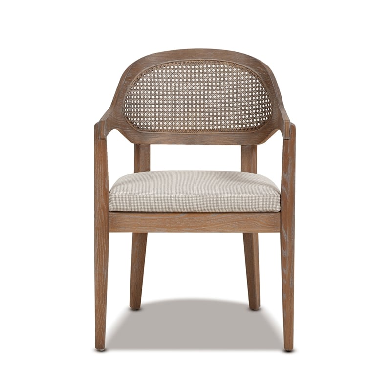 Pemberly Row Mid-Century Cane Back Dining Chair Taupe Beige Textured Weave