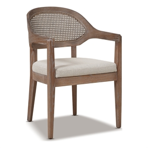 Pemberly Row Mid-Century Cane Back Dining Chair Taupe Beige Textured Weave