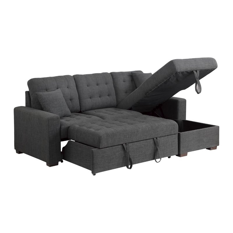 Pemberly Row 2 PC Fabric Sectional w/ Pull-out Bed & Right Chaise in Dark Gray