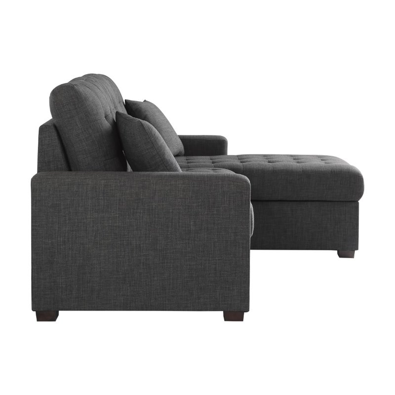 Pemberly Row 2 PC Fabric Sectional w/ Pull-out Bed & Right Chaise in Dark Gray