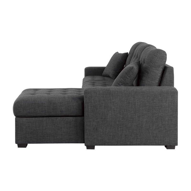 Pemberly Row 2 PC Fabric Sectional w/ Pull-out Bed & Right Chaise in Dark Gray