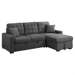 Pemberly Row 2 PC Fabric Sectional w/ Pull-out Bed & Right Chaise in Dark Gray