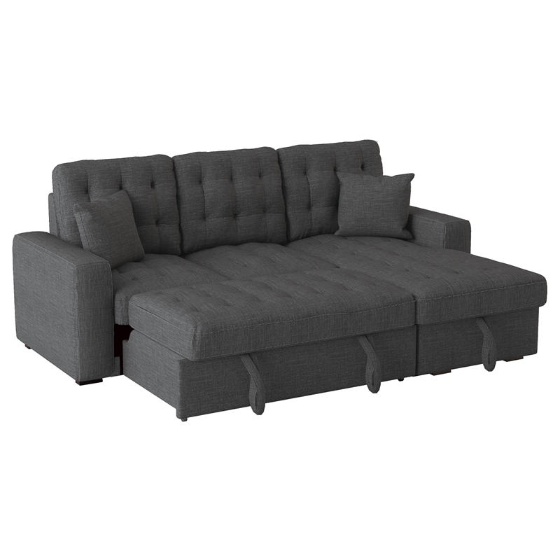 Pemberly Row 2 PC Fabric Sectional w/ Pull-out Bed & Right Chaise in Dark Gray