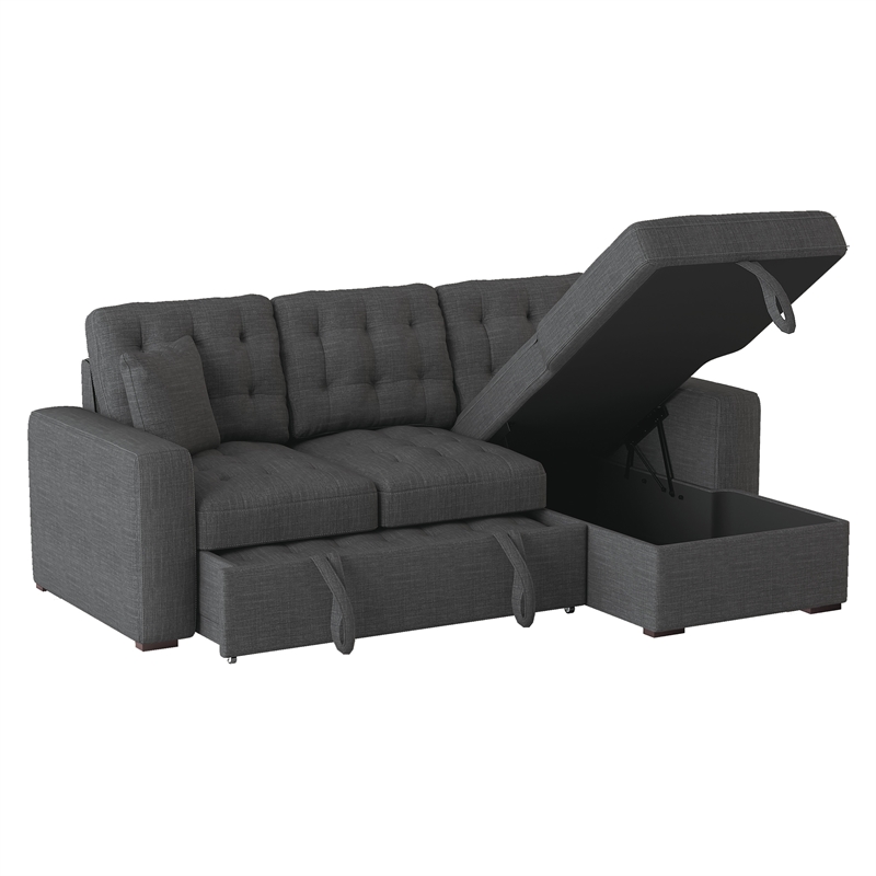 Pemberly Row 2 PC Fabric Sectional w/ Pull-out Bed & Right Chaise in Dark Gray