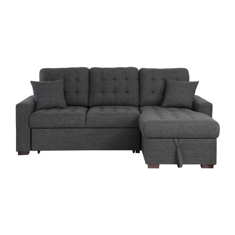 Pemberly Row 2 PC Fabric Sectional w/ Pull-out Bed & Right Chaise in Dark Gray
