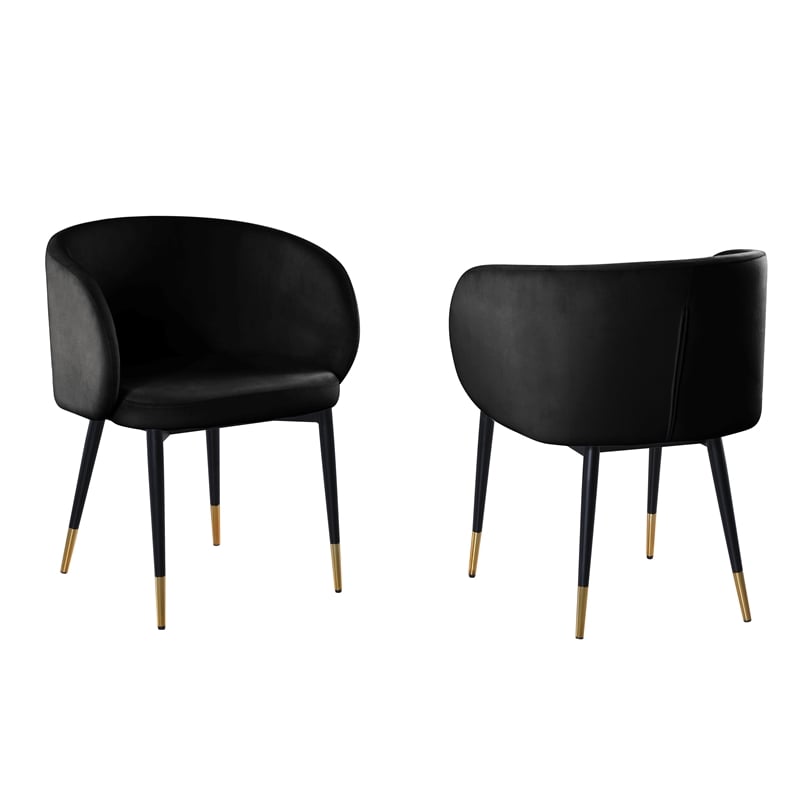 Pemberly Row Modern Velvet Upholstered Side Chair in Black Finish