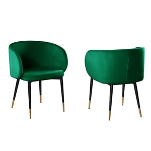 Pemberly Row Modern Velvet Upholstered Side Chair in Green Finish