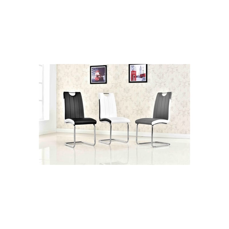 Pemberly Row Faux Leather Modern Dining Side Chair in Black/White (Set of 2)