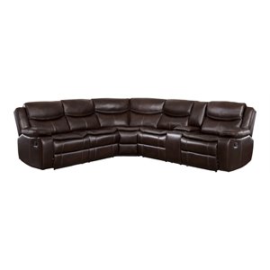 Pemberly Row 3-Piece Traditional Wood & Faux Leather Sectional Set in Brown