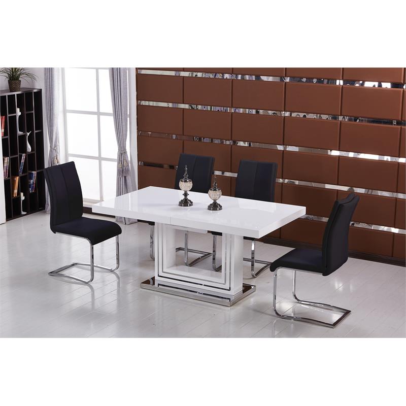 Pemberly Row Modern Faux Leather Dining Side Chair in Black/Chrome (Set of 2)