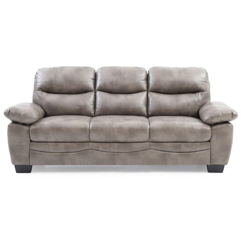 Pemberly Row Modern / Contemporary Faux Leather Sofa in Gray Finish