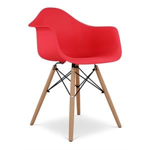 Pemberly Row Modern 17.5&quot Plastic and Beech Wood Armchair in Red