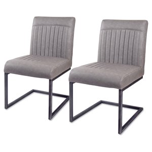 Pemberly Row 19.5&quot PU Leather Dining Chair in Gray (Set of 2)