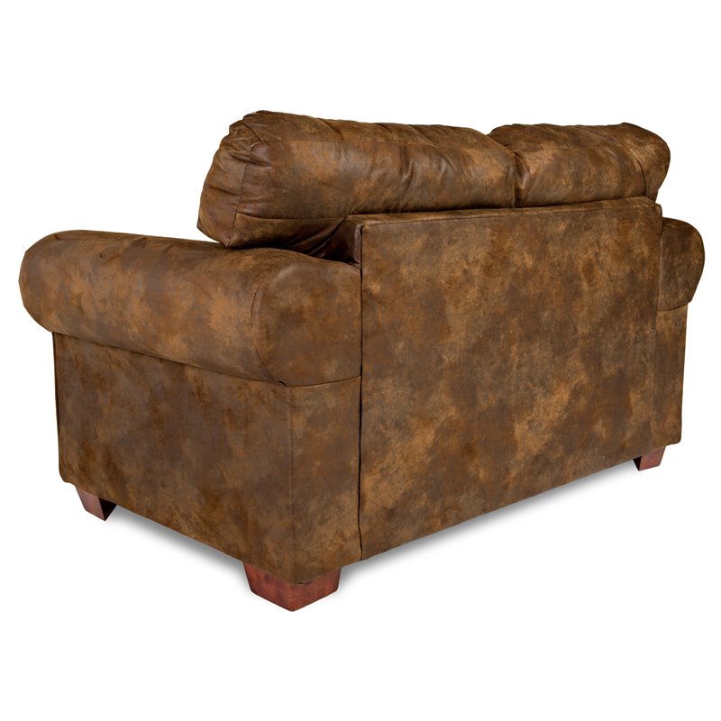 Pemberly Row Modern Microfiber Buckskin Loveseat in Brown Finish