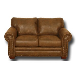 Pemberly Row Modern Microfiber Buckskin Loveseat in Brown Finish