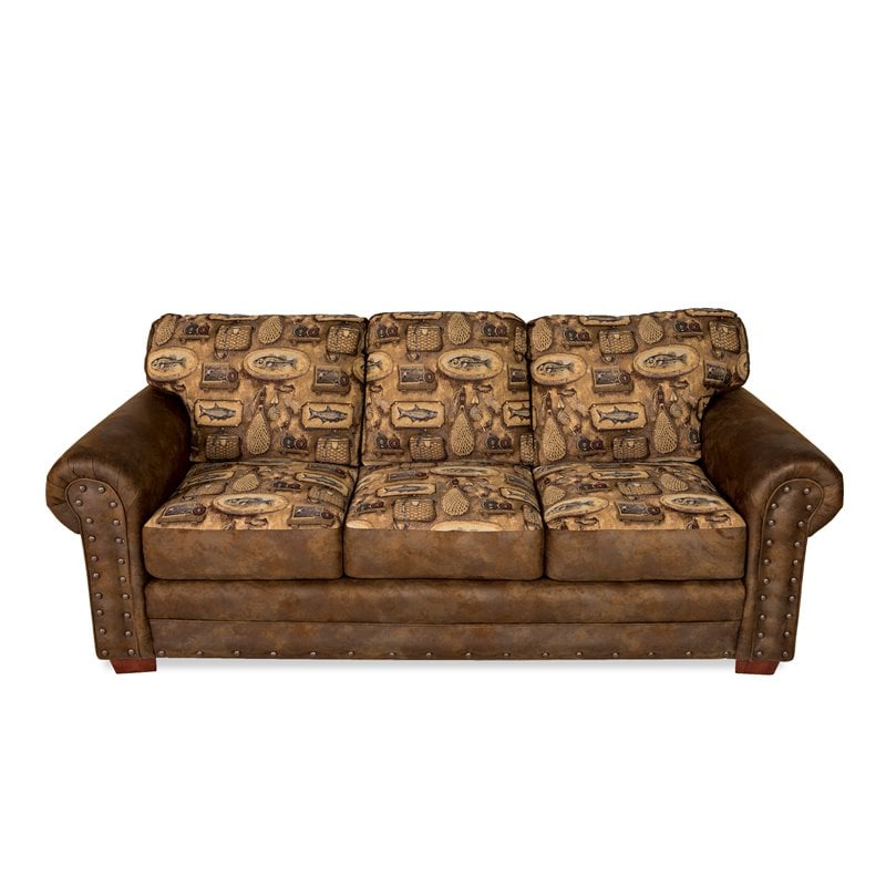 Pemberly Row Traditional Microfiber River Bend Sofa in Brown