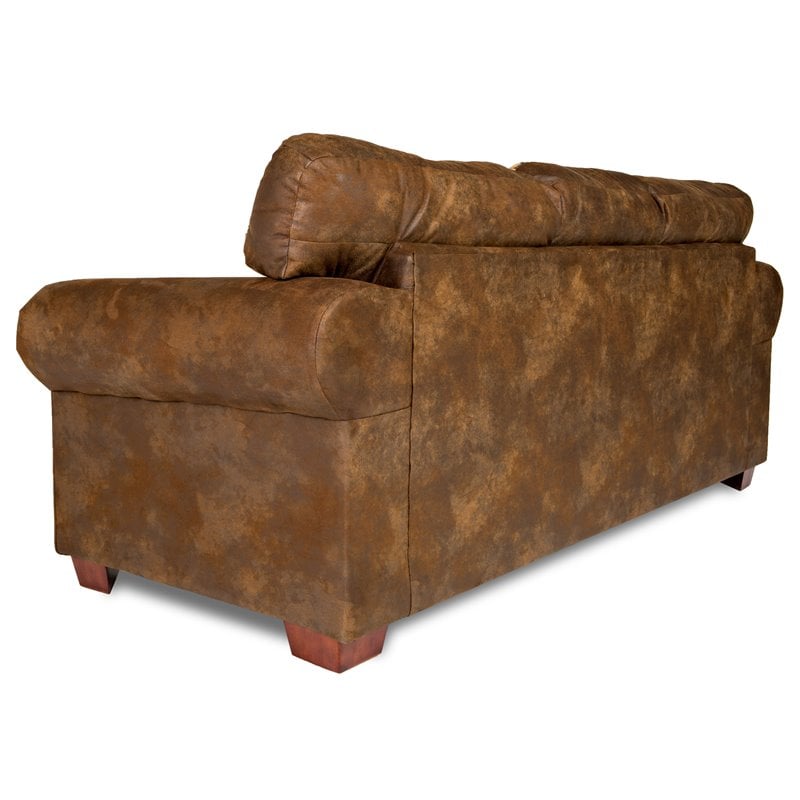 Pemberly Row Traditional Microfiber River Bend Sofa in Brown