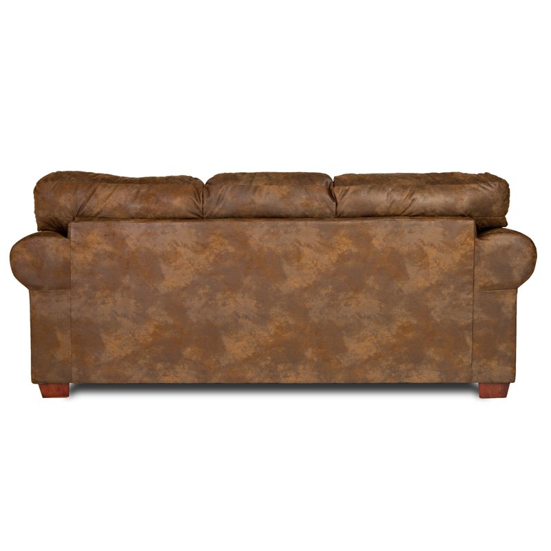 Pemberly Row Traditional Microfiber River Bend Sofa in Brown