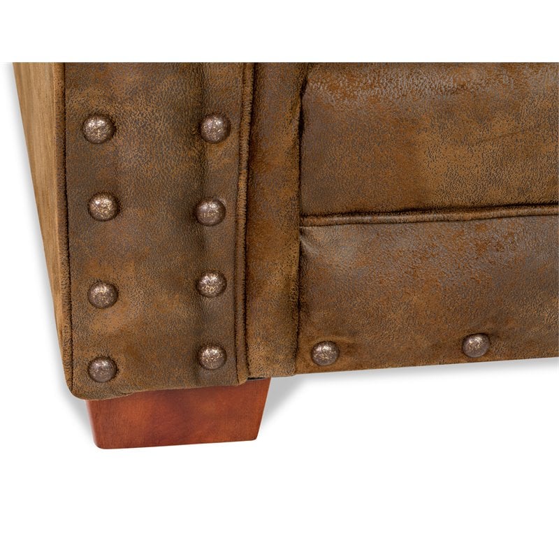 Pemberly Row Traditional Microfiber River Bend Sofa in Brown