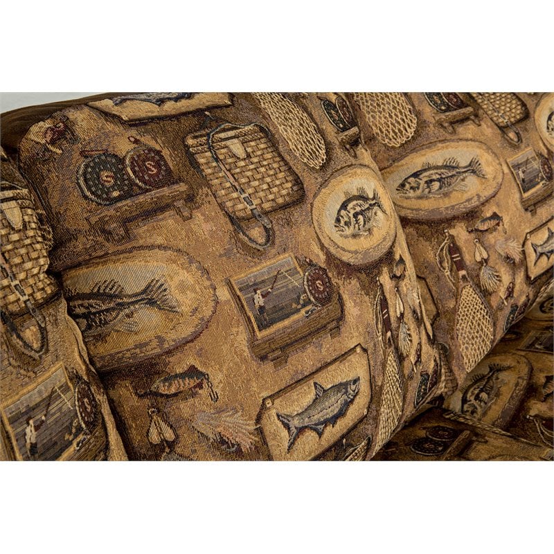 Pemberly Row Traditional Microfiber River Bend Sofa in Brown