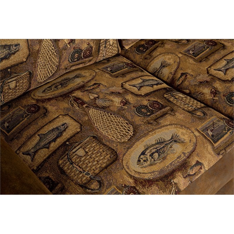 Pemberly Row Traditional Microfiber River Bend Sofa in Brown